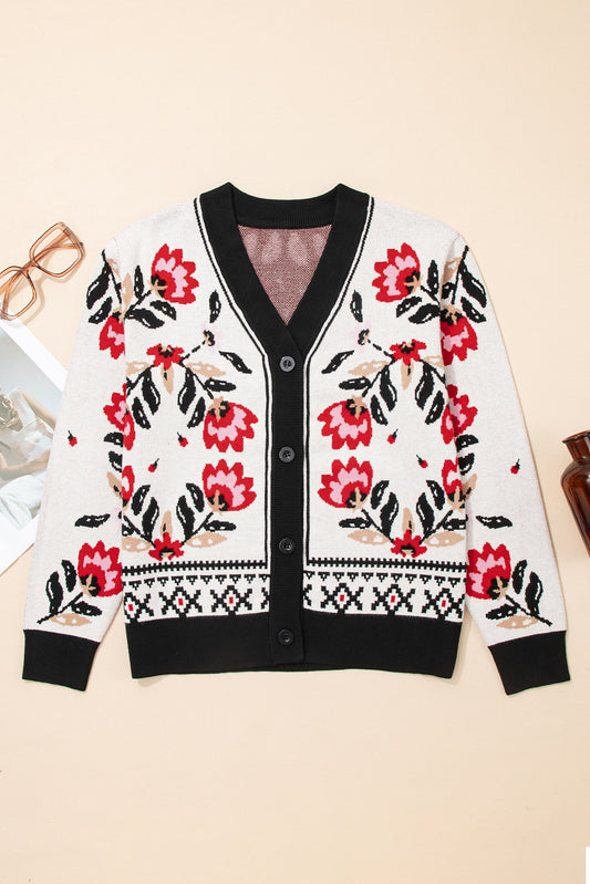 Dear-Lover Beige Floral Knit Cardigan For Chic Style