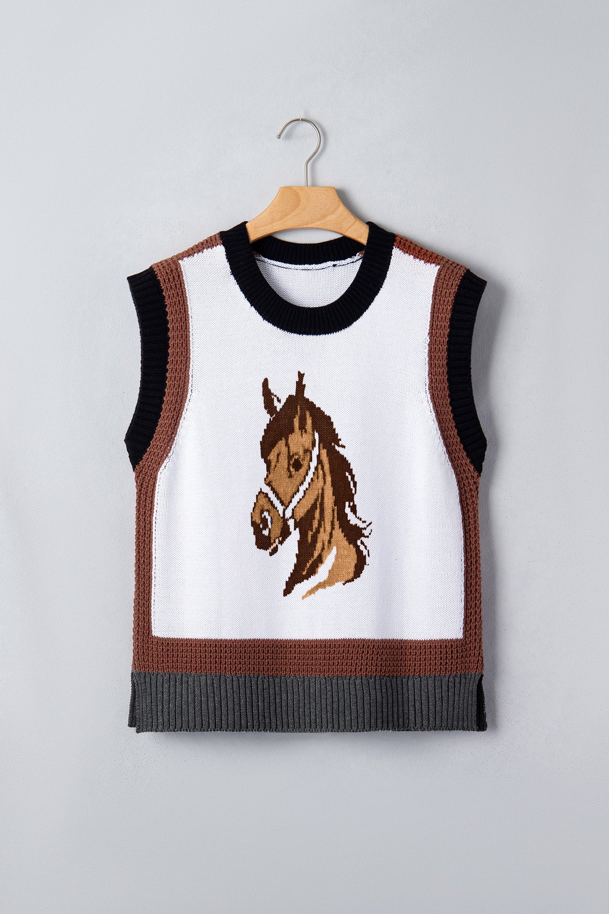 Western Horse Head Colorblock Trim Sweater Vest