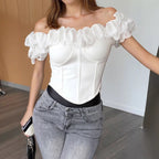 Strapless Top with Ruffled Sleeves