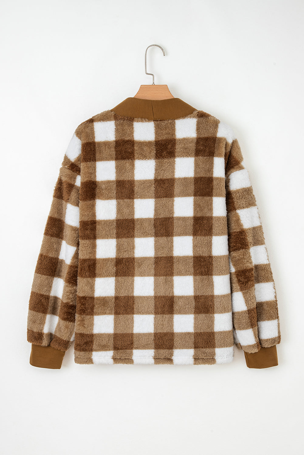 Dear-Lover Brown Checkered Sherpa Cardigan For Cozy Chic