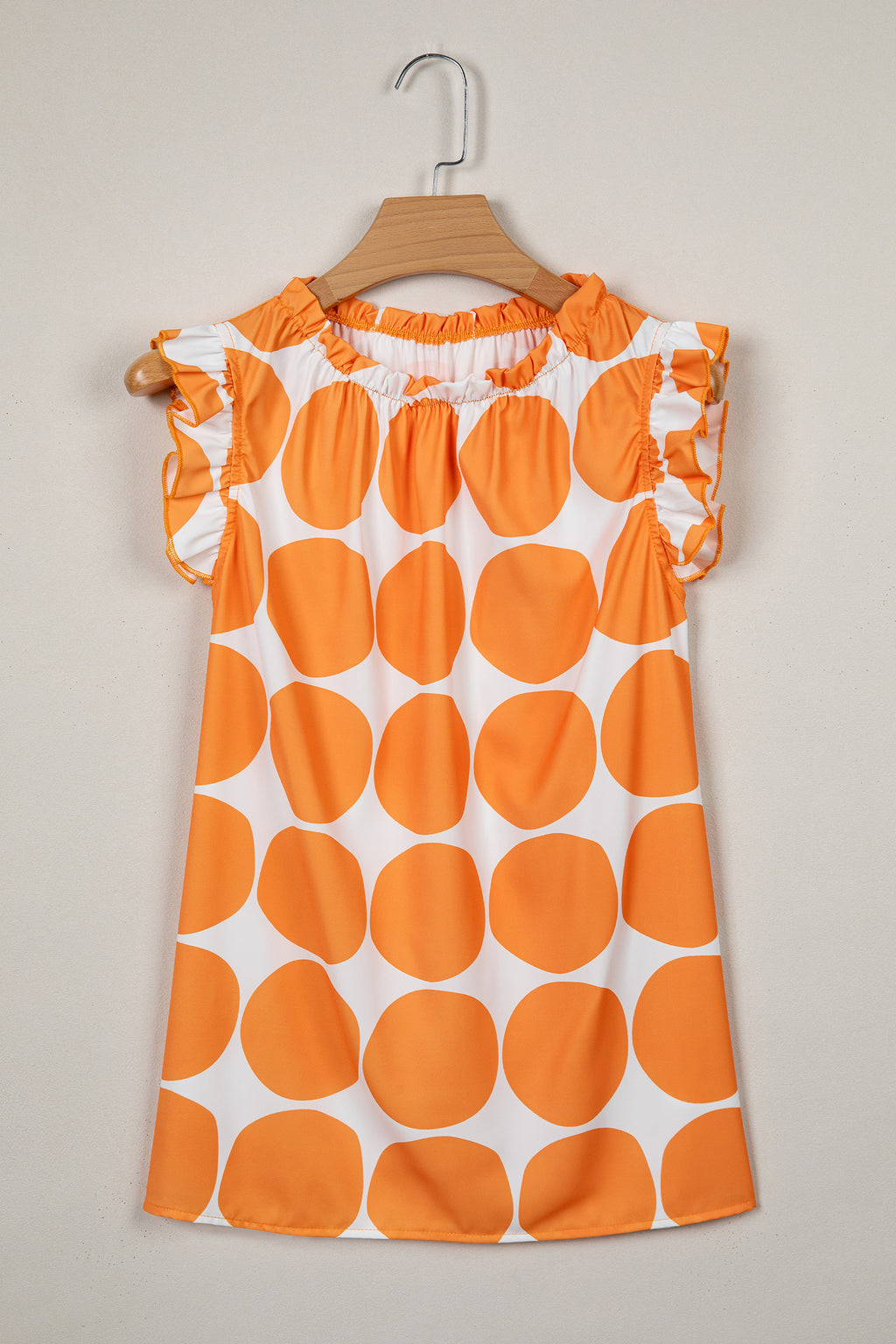 Rose Polka Dot Print Frilled Round Neck Shift Tank Top