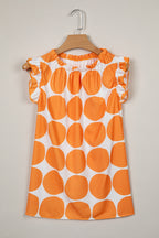 Rose Polka Dot Print Frilled Round Neck Shift Tank Top