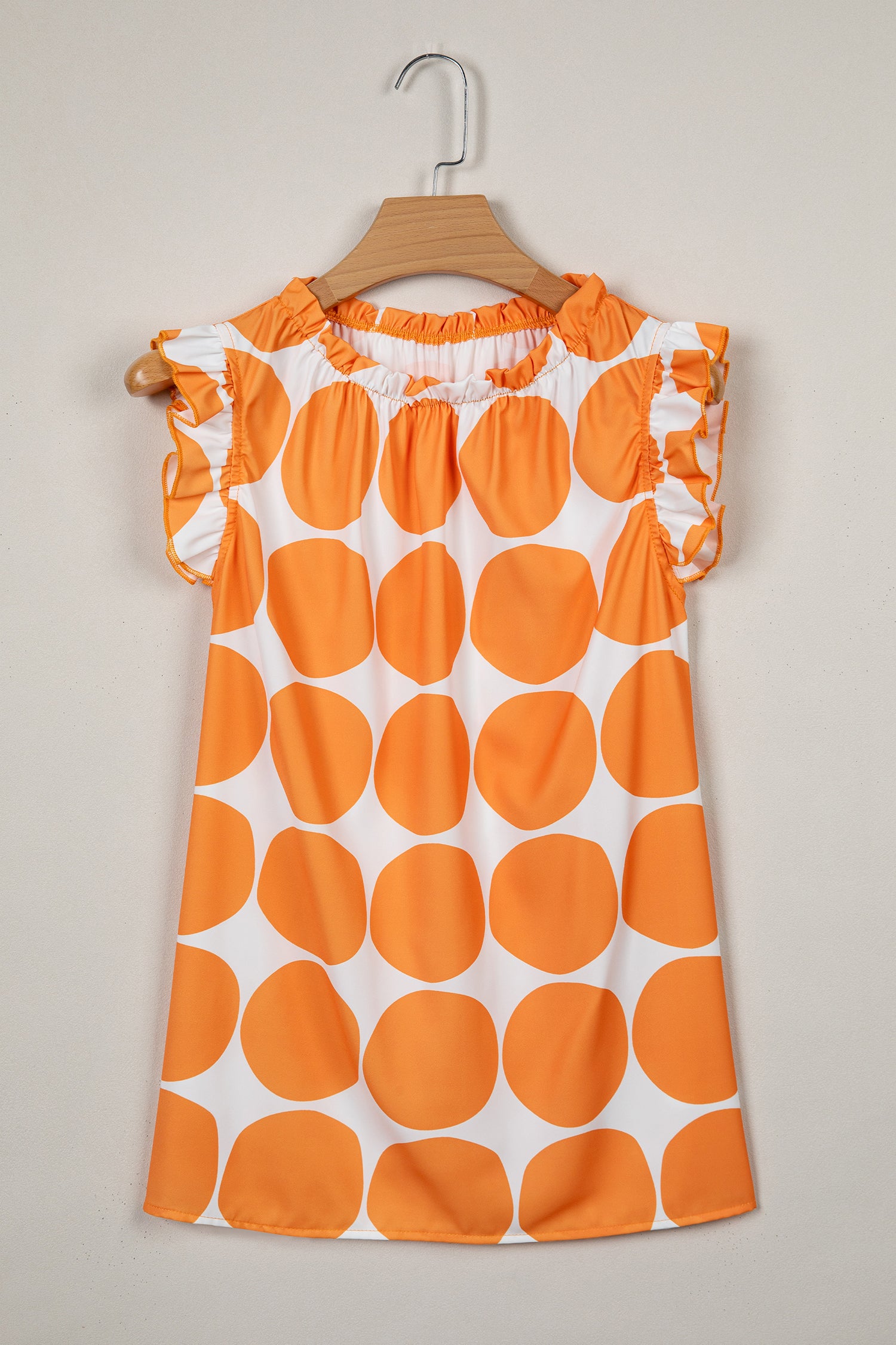 Rose Polka Dot Print Frilled Round Neck Shift Tank Top