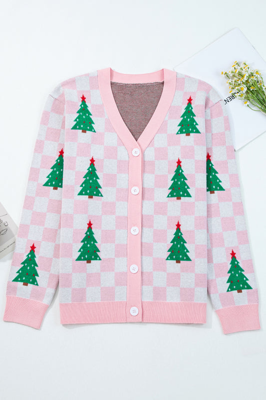 Pink Checkered Christmas Cardigan