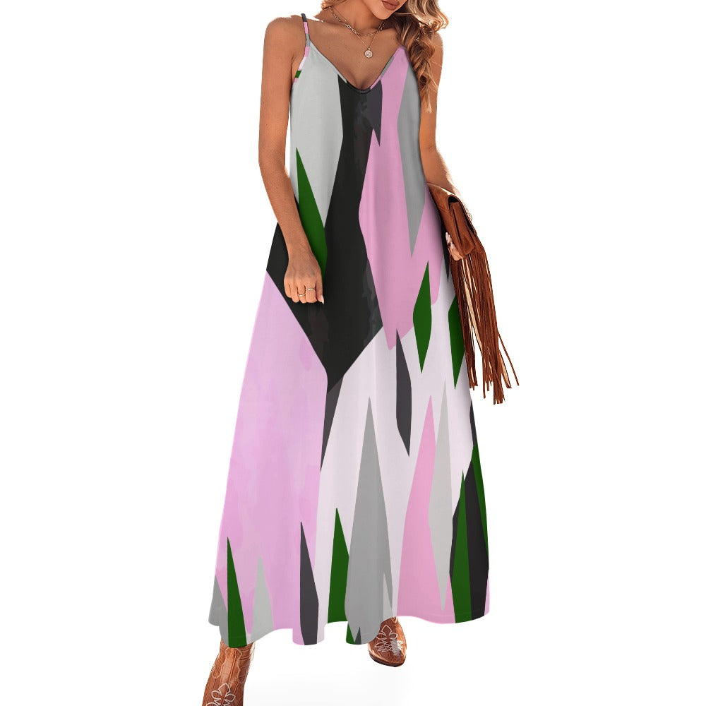 Sling Ankle Long Women'S Dress Geometric Pattern