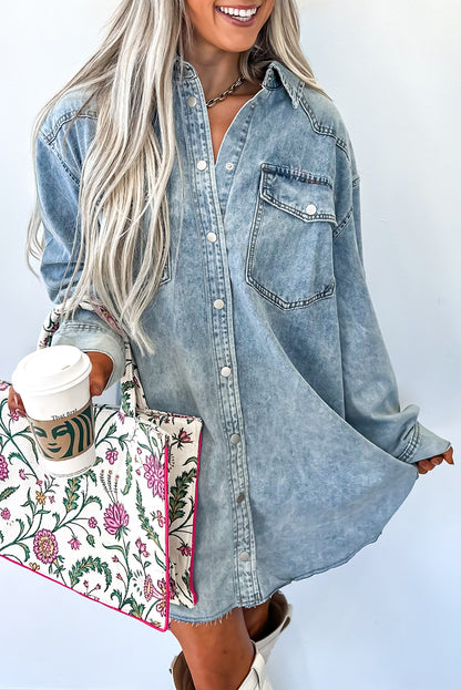 Oversized Denim Shirt Dress With Pockets