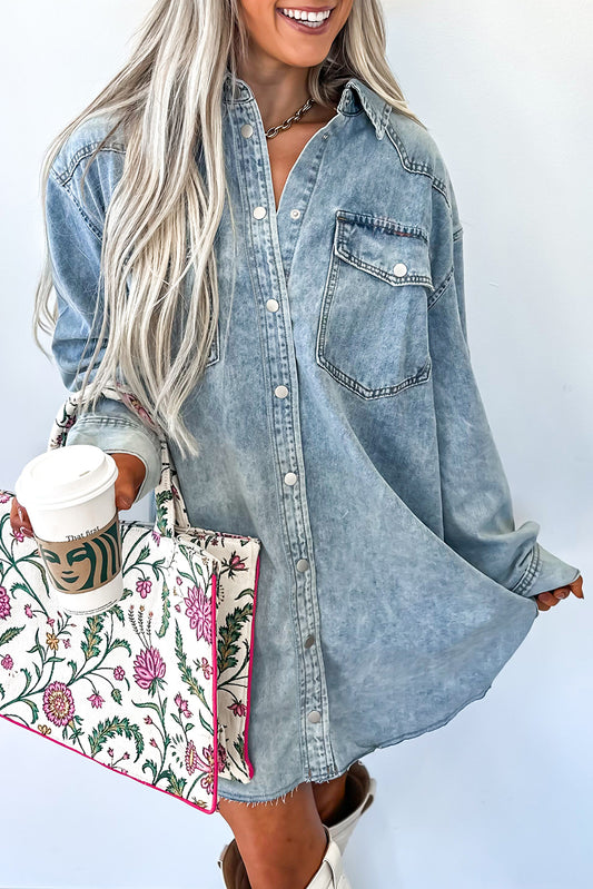 Oversized Denim Shirt Dress With Pockets