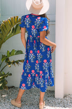 Sky Blue Floral Maxi Dress Tiered V-Neck