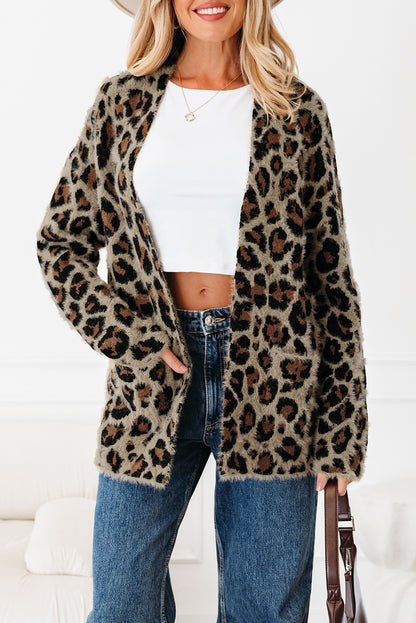 Brown Leopard Print Cardigan For Women