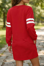 Red Varsity Sweatshirt Dress Cozy Pocketed Mini