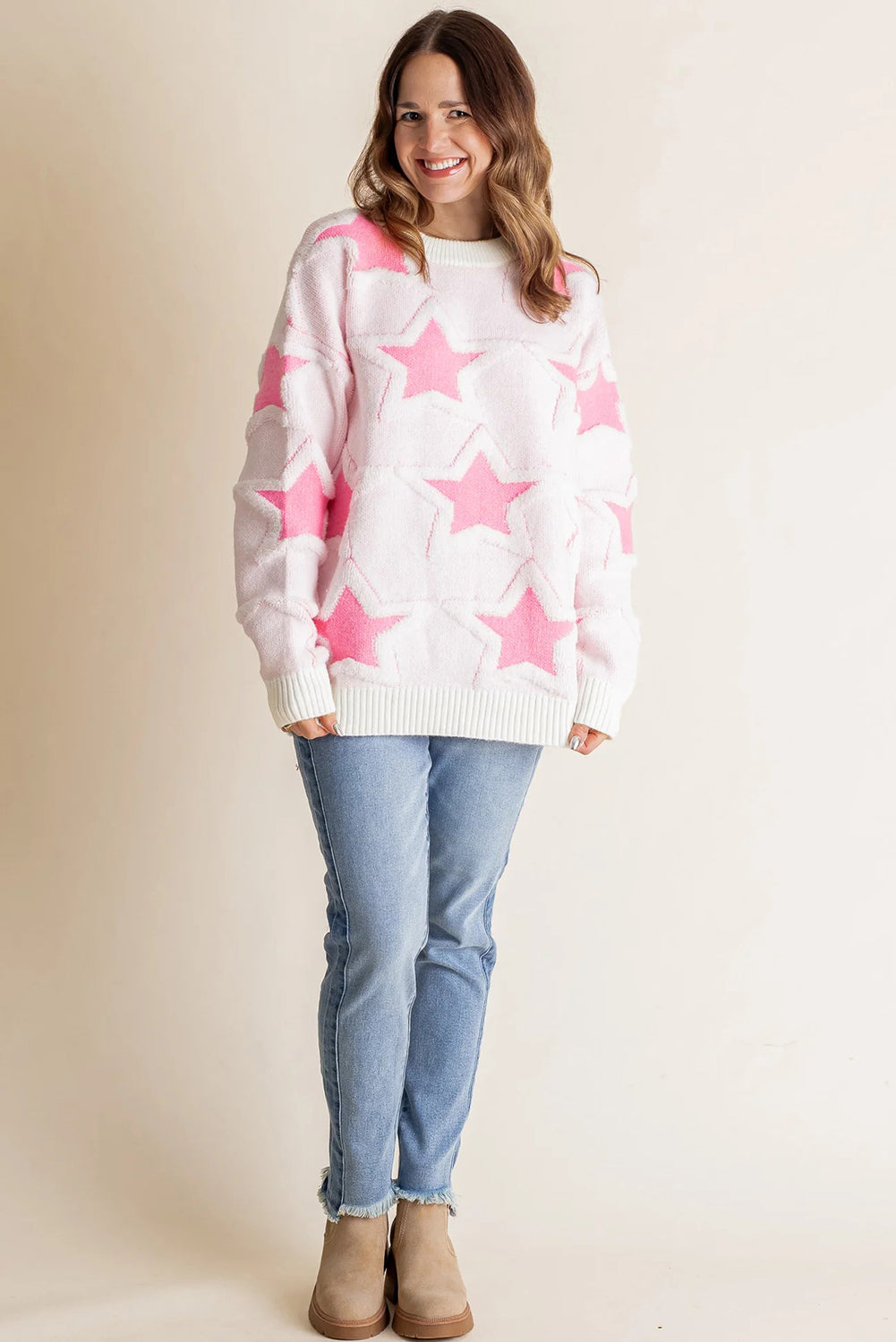 Pink Star Oversized Sweater For Cozy Style