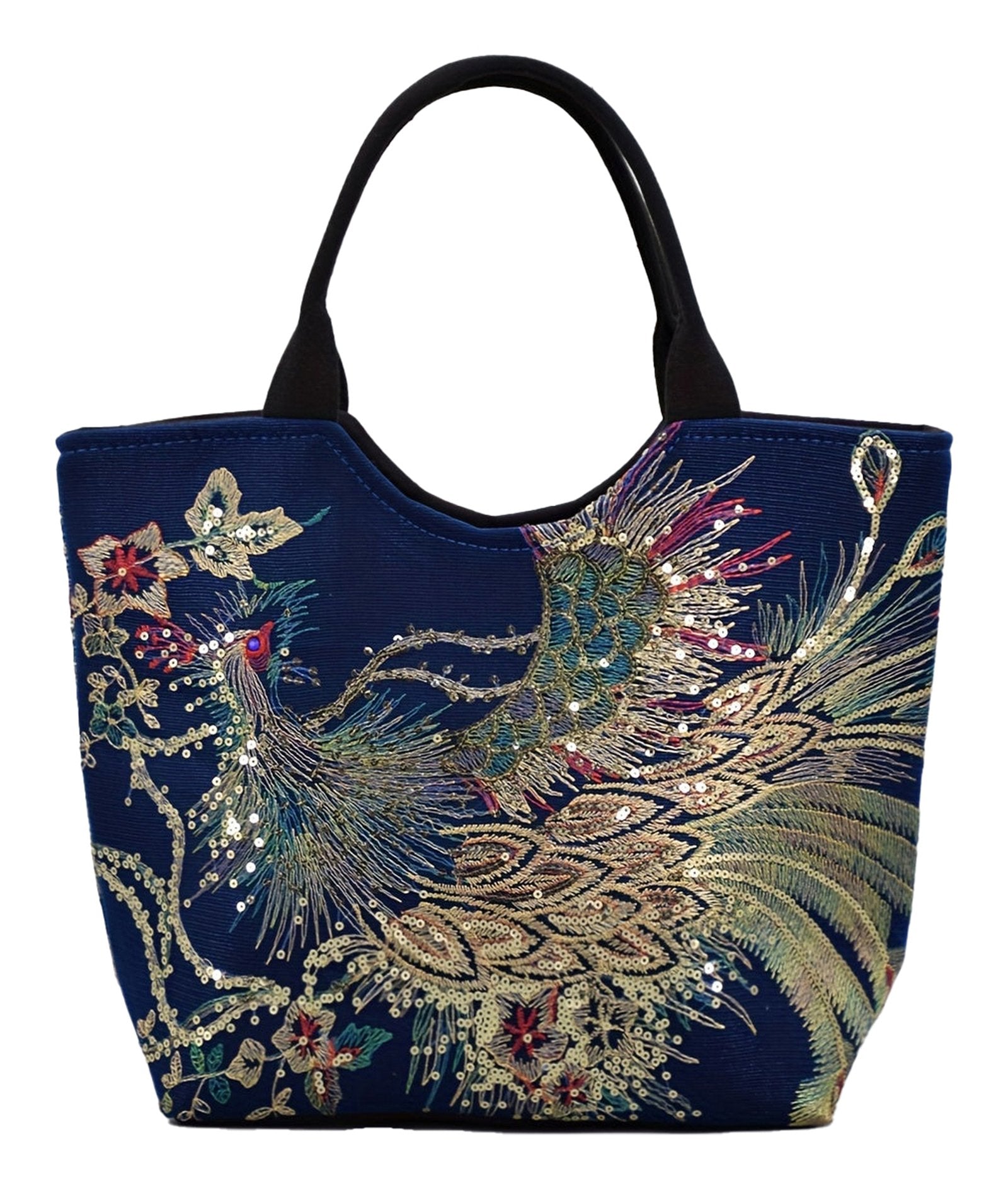 Wo's Embroidered Satchel Bag - Retro Double Handle Handbag with