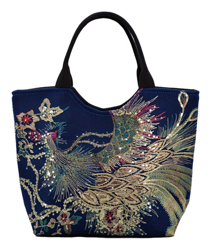 Wo's Embroidered Satchel Bag - Retro Double Handle Handbag with