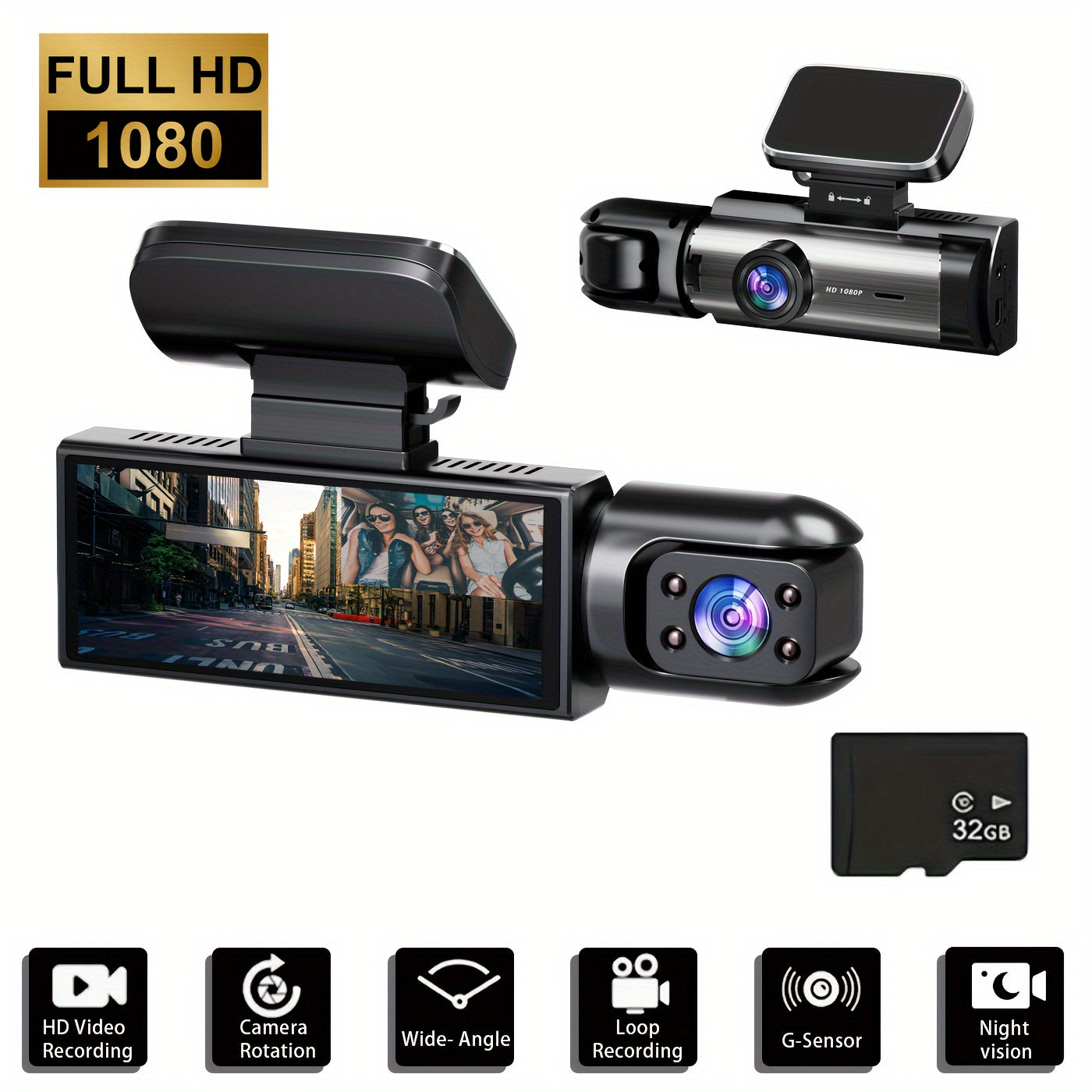 1080p Dual Camera Dash Cam With Night Vision