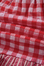 Red Gingham Print Ruffle Striped Detail Lace Tie Shorts