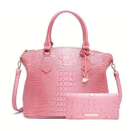 Crocodile Embossed Womens Handbag Chic Satchel
