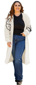 Beige Flower Embroidered Duster Cardigan