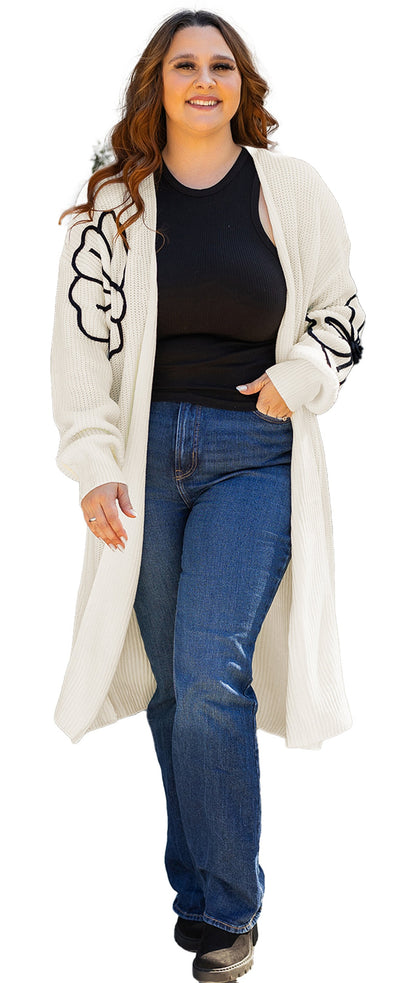 Beige Flower Embroidered Duster Cardigan