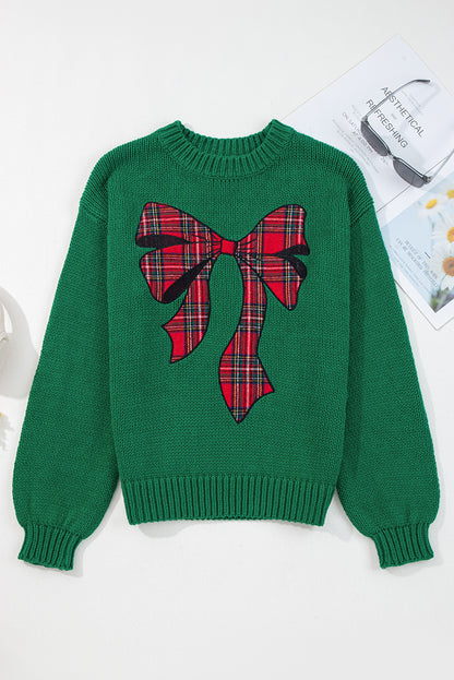 Evergreen Plaid Bow Christmas Sweater
