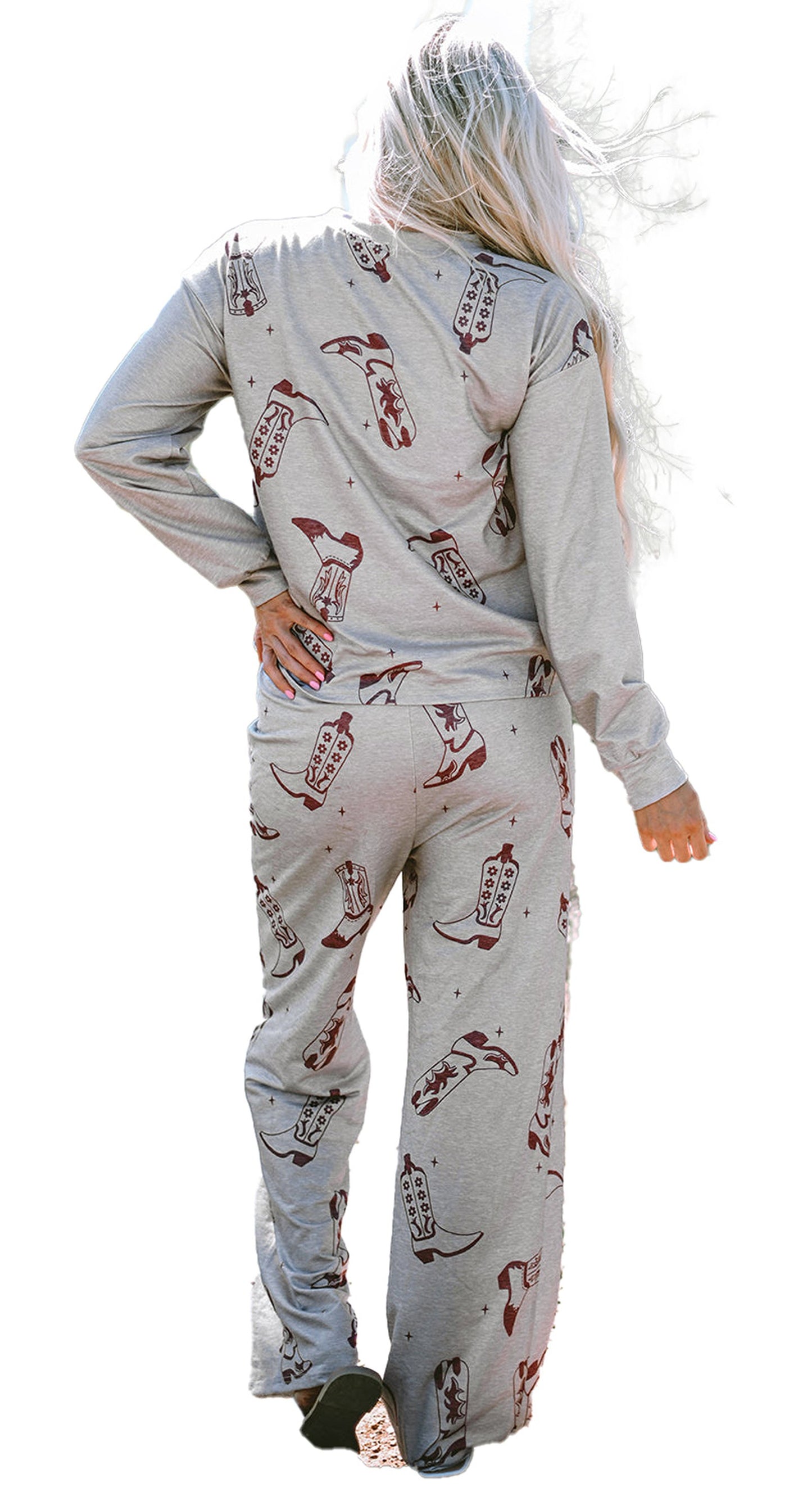 Gray Cowgirl Boots Lounge Set