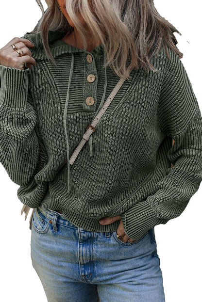 Mist Green Ribbed Hooded Sweater