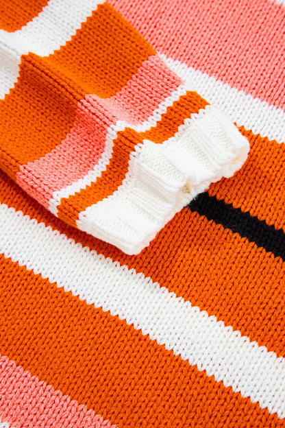 Orange Stripe Cropped Sweater For Trendy Style