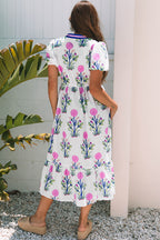 Sky Blue Floral Maxi Dress Tiered V-Neck