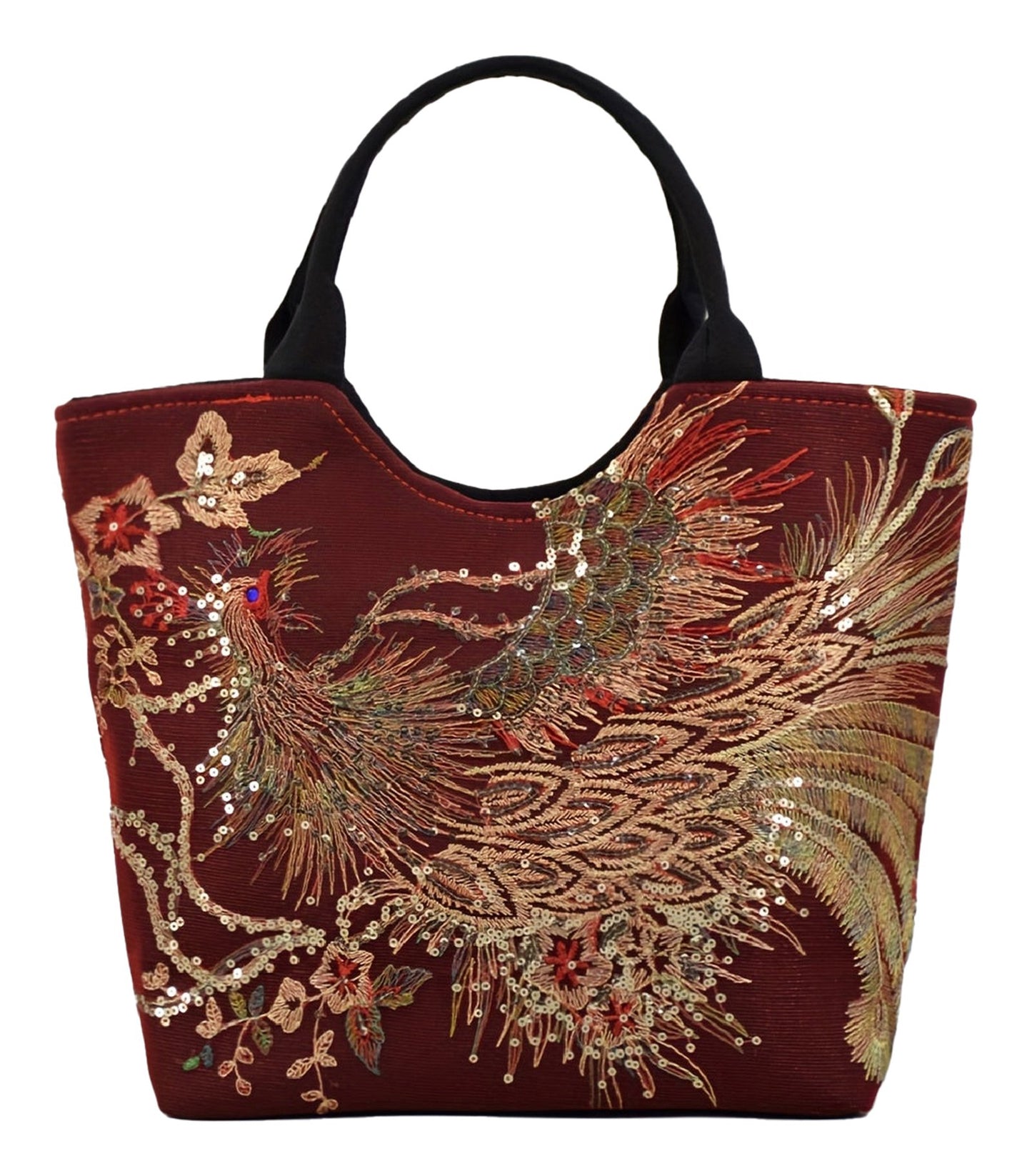 Wo's Embroidered Satchel Bag - Retro Double Handle Handbag with