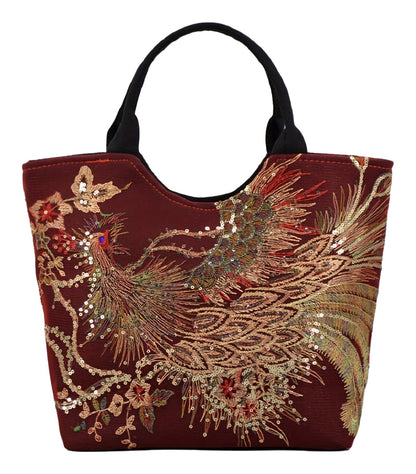 Wo's Embroidered Satchel Bag - Retro Double Handle Handbag with