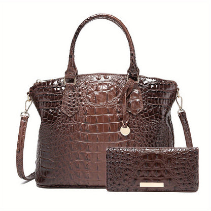 Crocodile Embossed Womens Handbag Chic Satchel