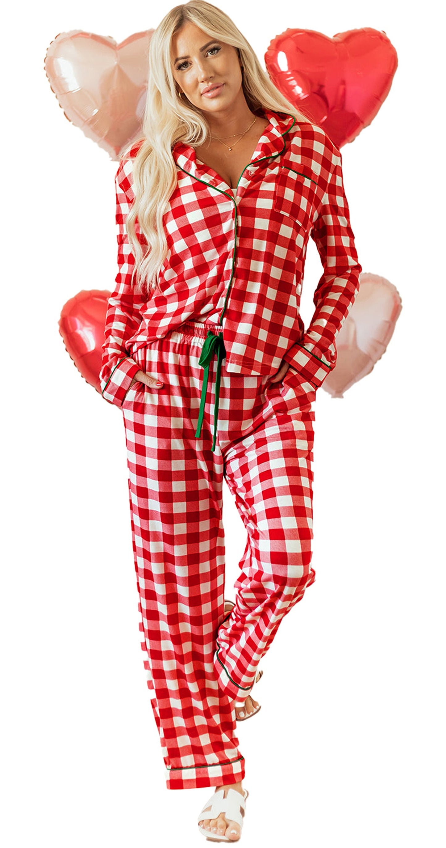 Light Green Plaid Christmas Pajamas Set