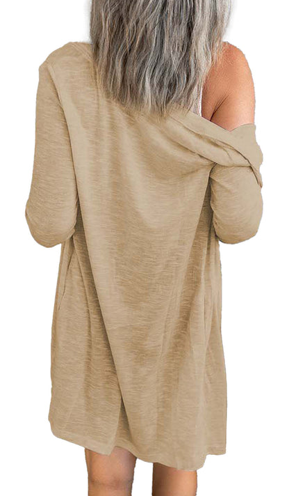 Beige Open-Front Cardigan For Trendy Looks