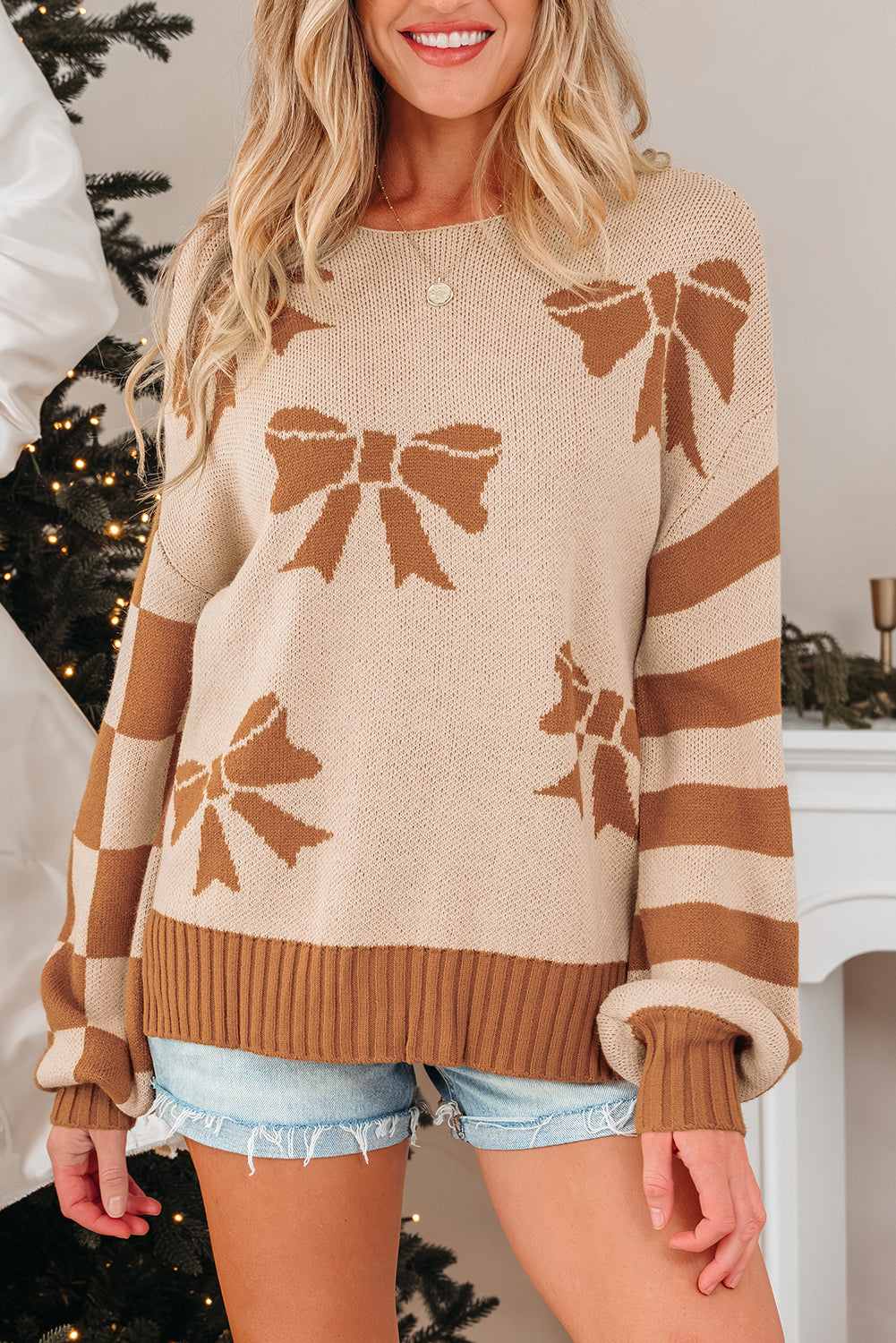 Yellow Ribbon Bow Print Sweater