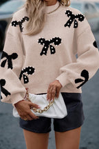 Pearl Embellished Bow Sweater For Chic Style