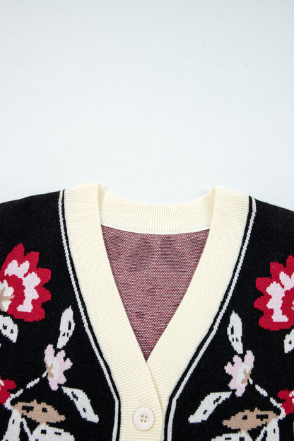 Dear-Lover Beige Floral Knit Cardigan For Chic Style