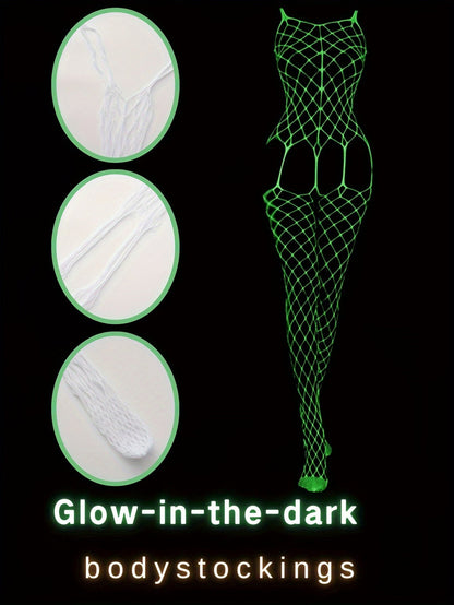 Luminous Fishnet Bodystocking - Open Crotch Women's Hot Lingerie &