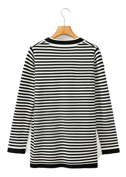 Black Stripe Long Sleeve Cardigan