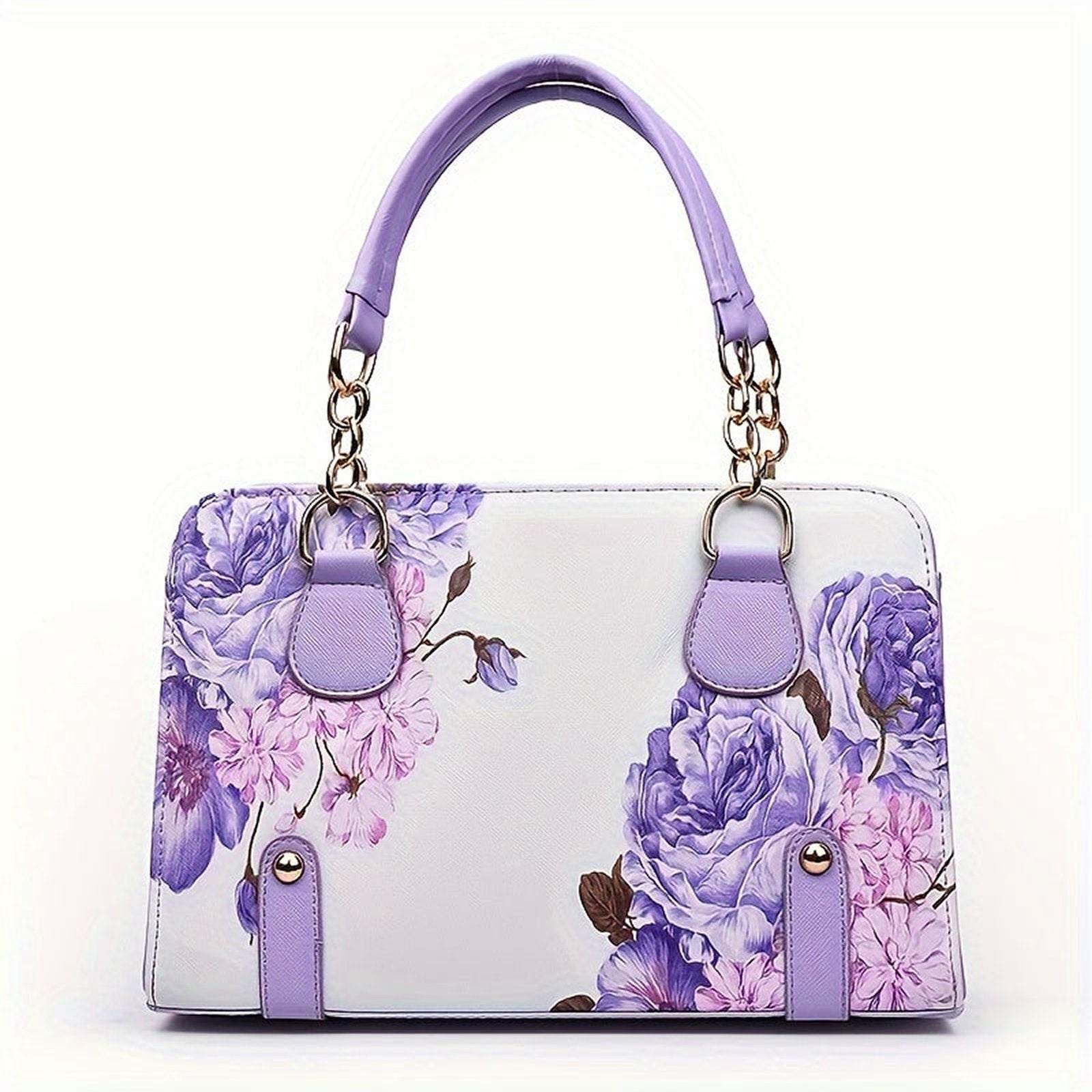 Close-Up of Elegant Floral Print Satchel Bag