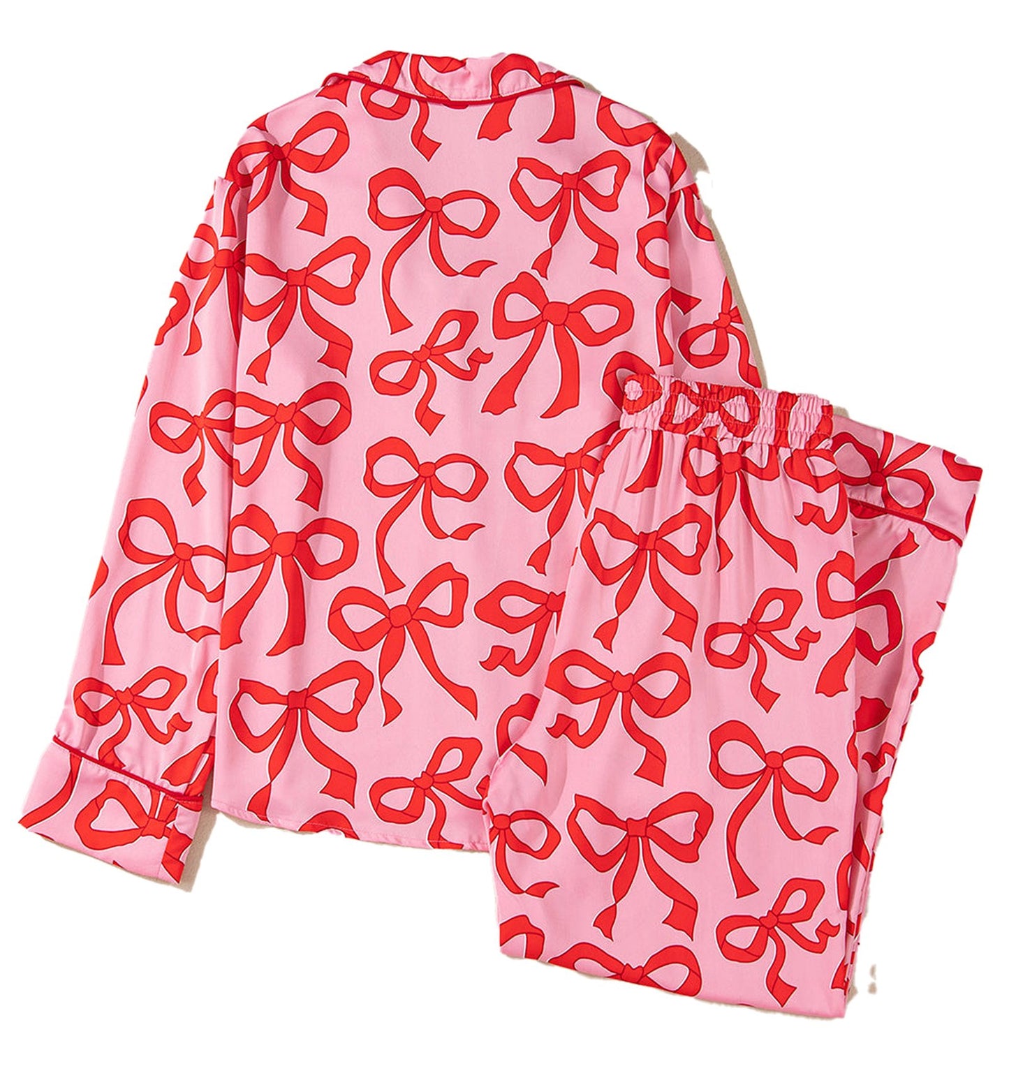 Pink Bow Print Pajama Set For Cozy Nights