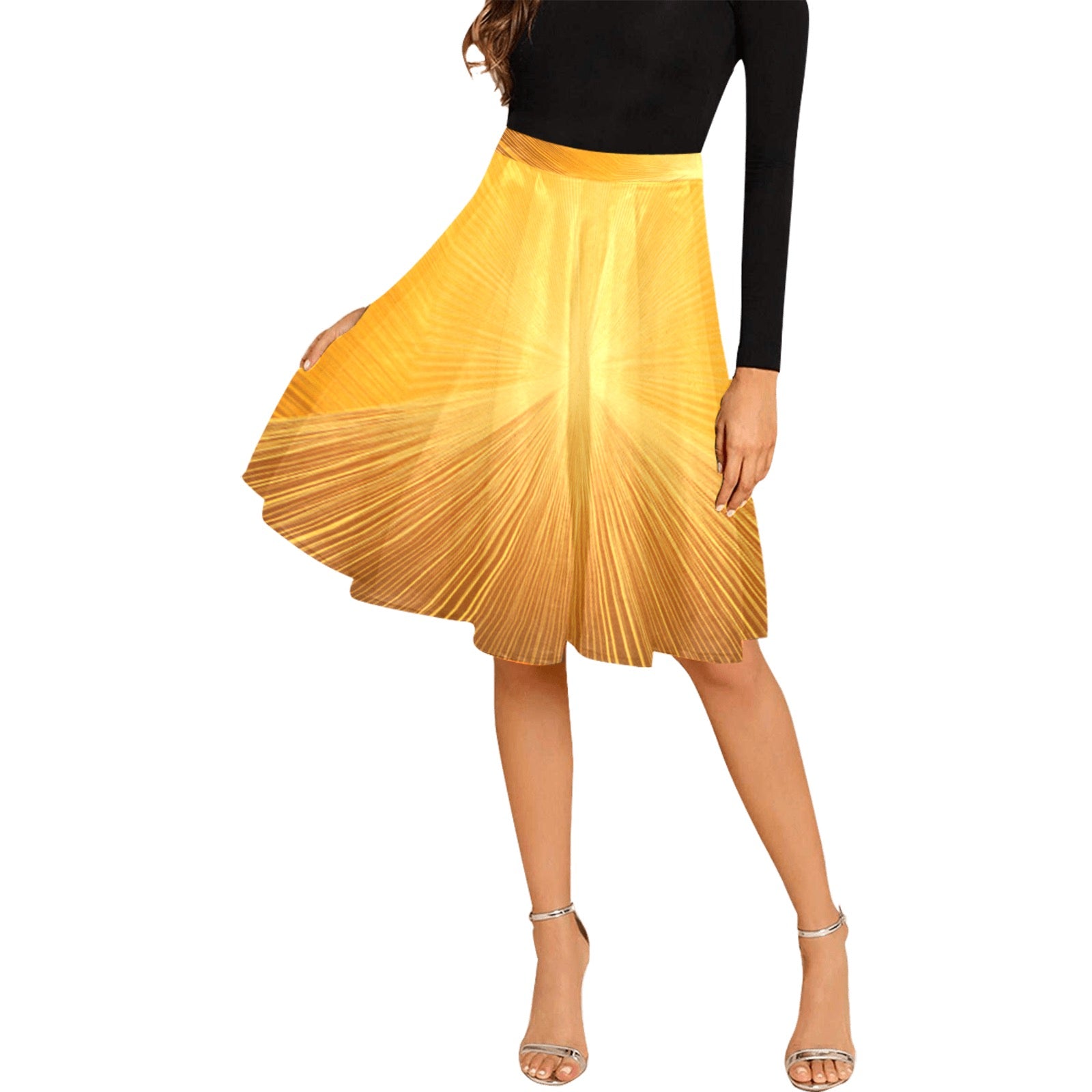 Radiant Sunburst Pleated Midi Skirt – Chic & Flowy