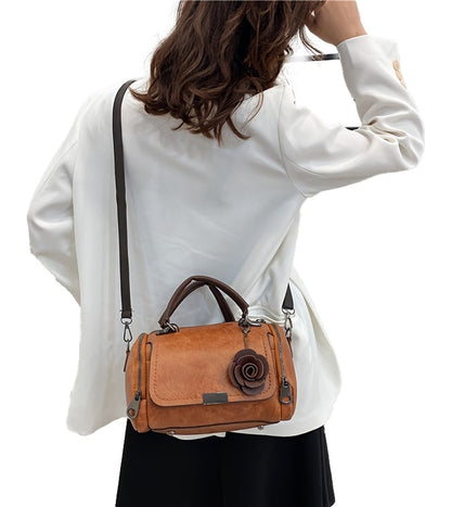 Womens Boston Handbag With Flower Pendant