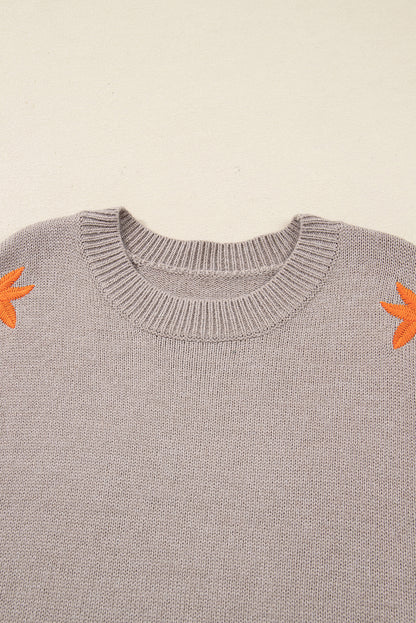 Beige Embroidered Floral Sweater