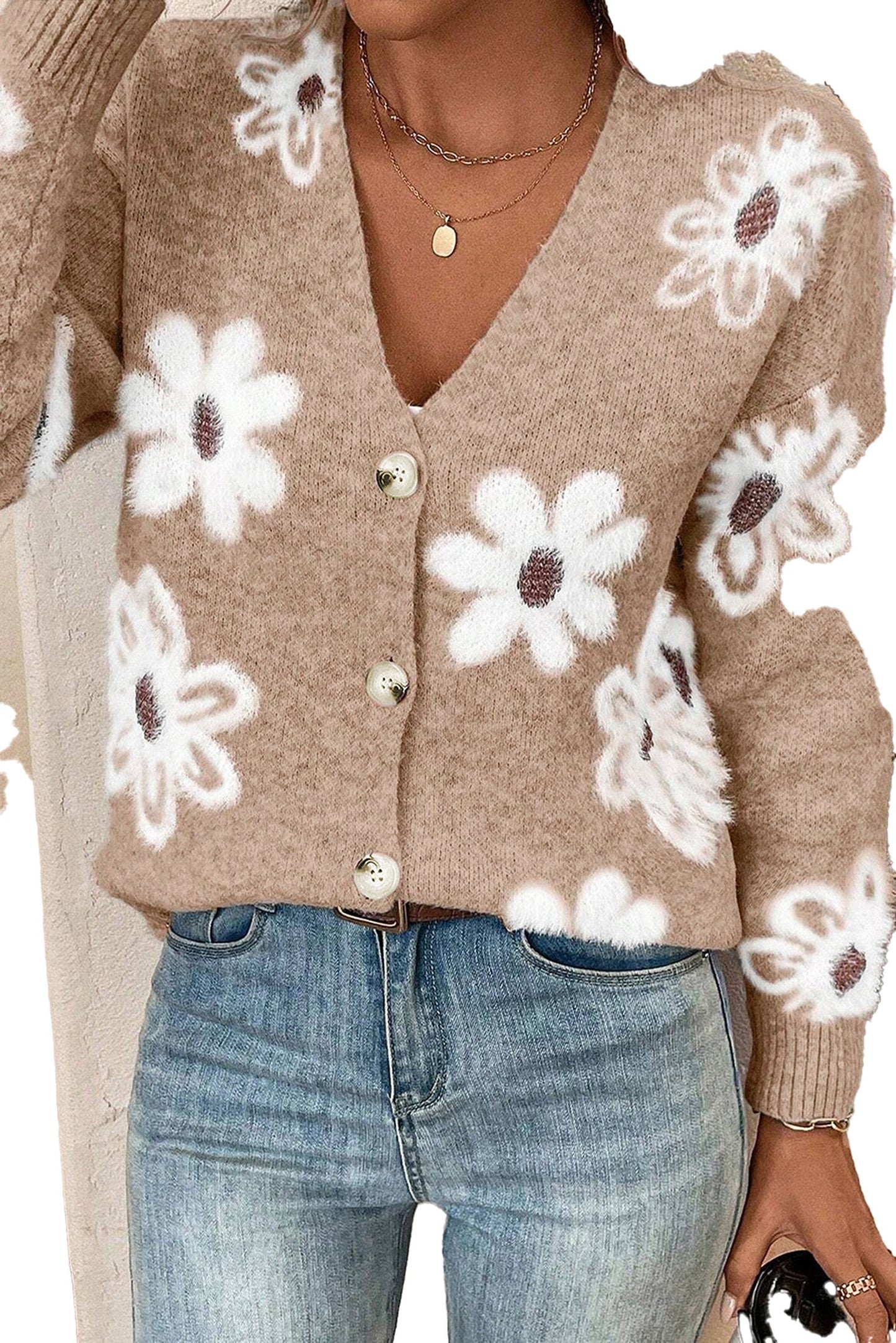 Smoke Gray Floral Knit Cardigan