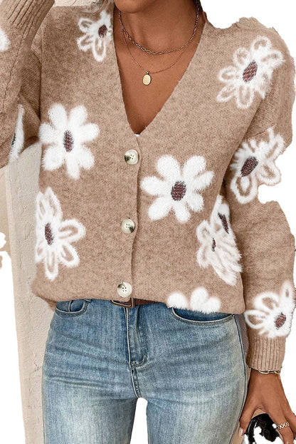 Smoke Gray Floral Knit Cardigan