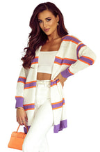 Beige Striped Cardigan For Women