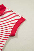 Green Stripe Quarter Zip Polo Collar T Shirt Dress with Pockets