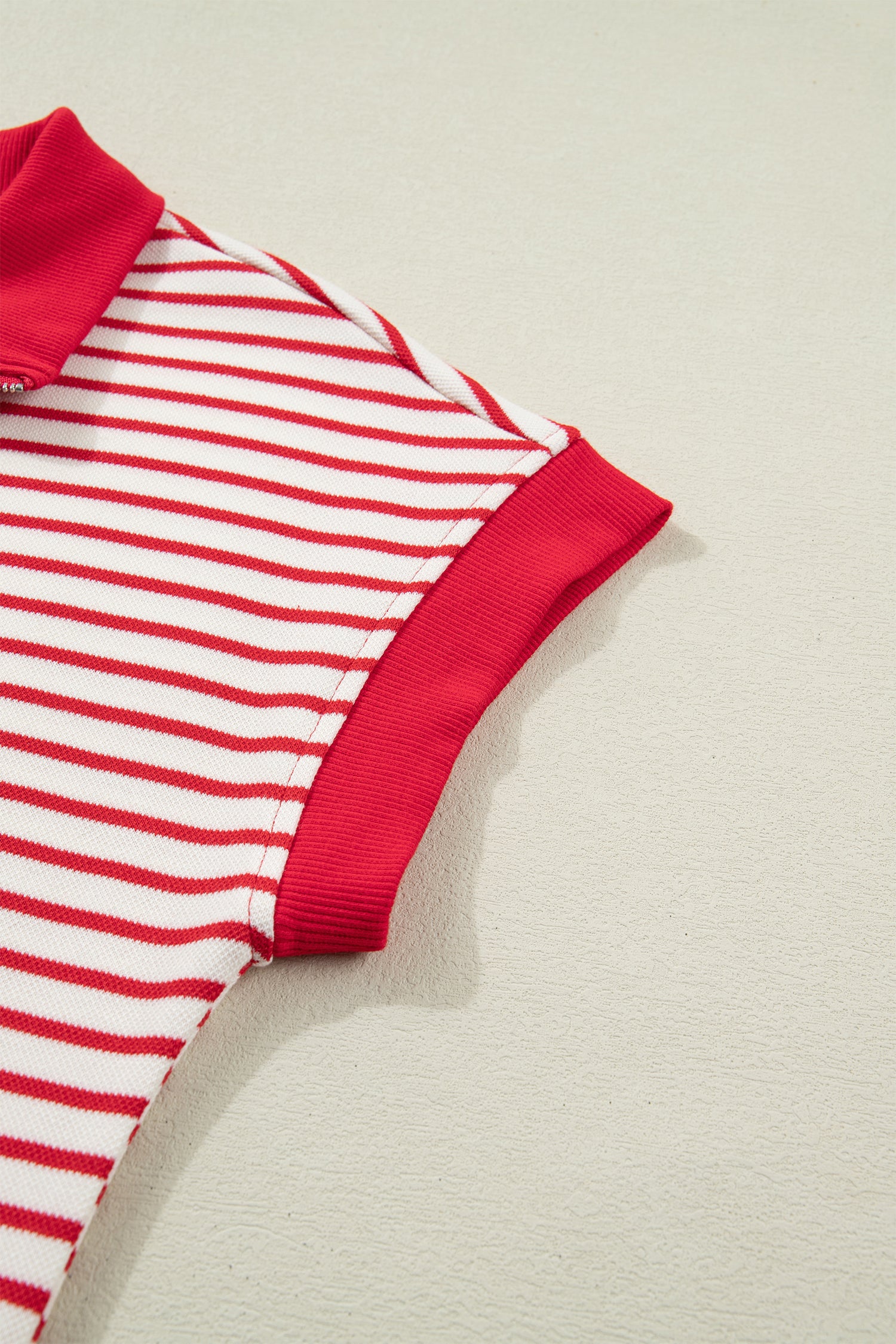 Green Stripe Quarter Zip Polo Collar T Shirt Dress with Pockets