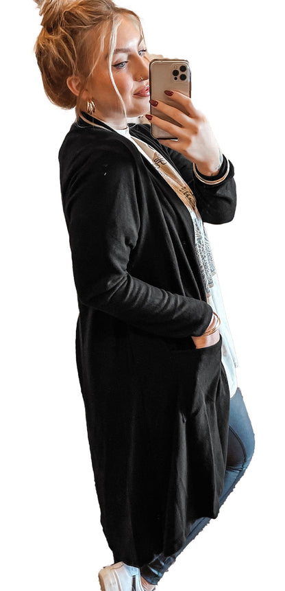 Black Open Front Cardigan Women