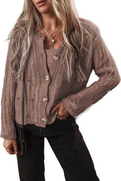 Textured Knit Buttoned Cardigan For Trendy Style