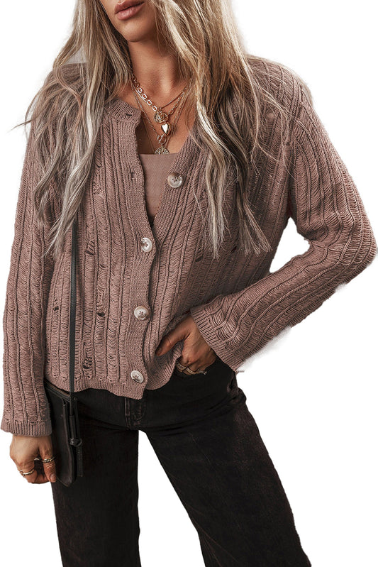 Textured Knit Buttoned Cardigan For Trendy Style